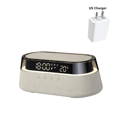 6-In-1 Smart Alarm Clock - 15W Wireless Charger, Bluetooth Speaker, FM Radio, Dual Alarm, USB Charger & RGB Night Light