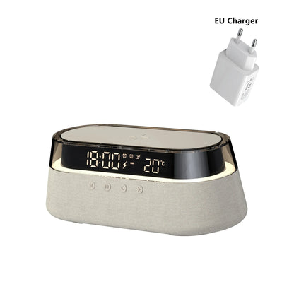 6-In-1 Smart Alarm Clock - 15W Wireless Charger, Bluetooth Speaker, FM Radio, Dual Alarm, USB Charger & RGB Night Light