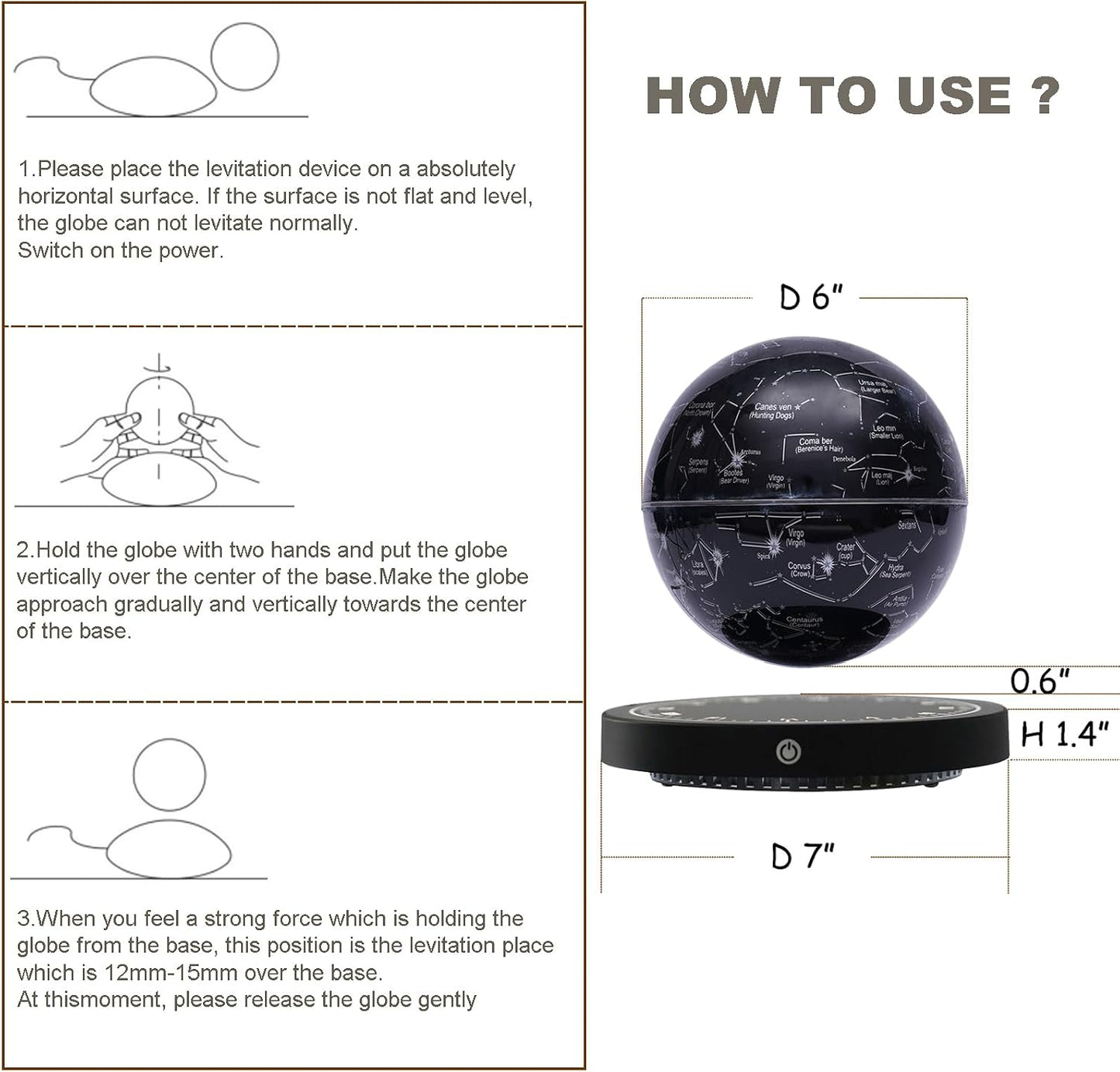 Experience the Magic of the Levitating Globe: A Stunning Magnetic Floating Night Light with LED Constellation Display - Perfect for Home, Office, or as a Unique Gift!
