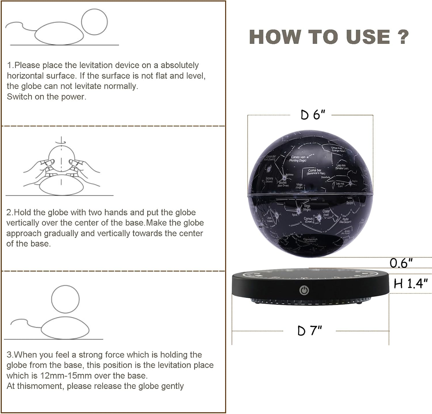 Experience the Magic of the Levitating Globe: A Stunning Magnetic Floating Night Light with LED Constellation Display - Perfect for Home, Office, or as a Unique Gift!