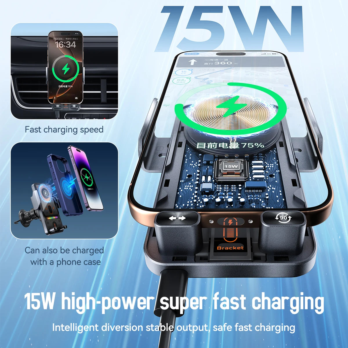 Car Magnetic Wireless Charger Dashboard Stand Fast Charging