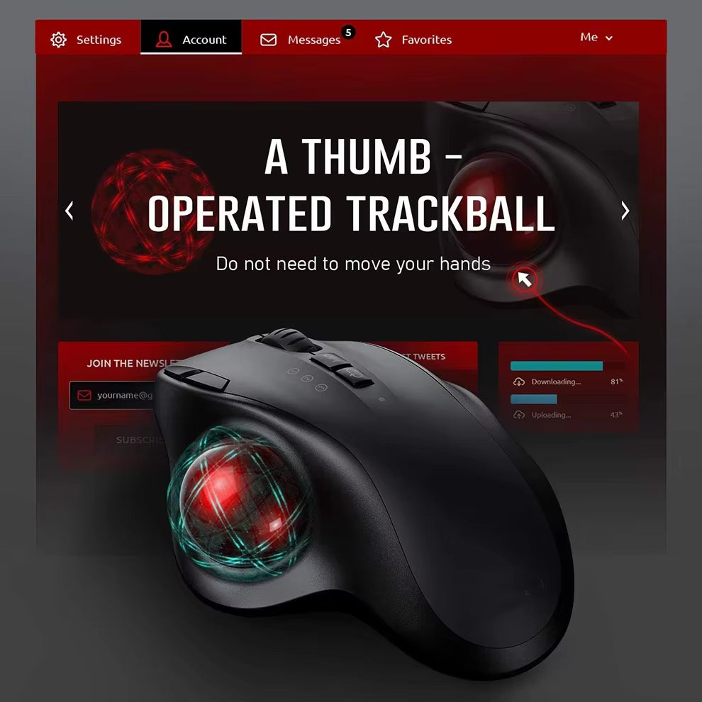 Wireless Trackball Mouse 2.4G,Dual Bluetooth 4.0 Ergonomic Mouse Rechargeable Mouse for Mac Windows Computer Laptop PC